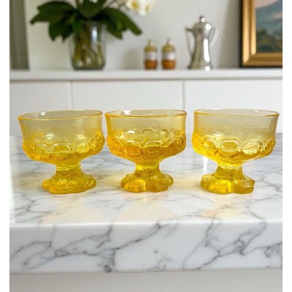 VTG Franciscan Madeira Cornsilk Yellow Champagne Tall Sherbert Set Of 3 MCM - Picture 1 of 2